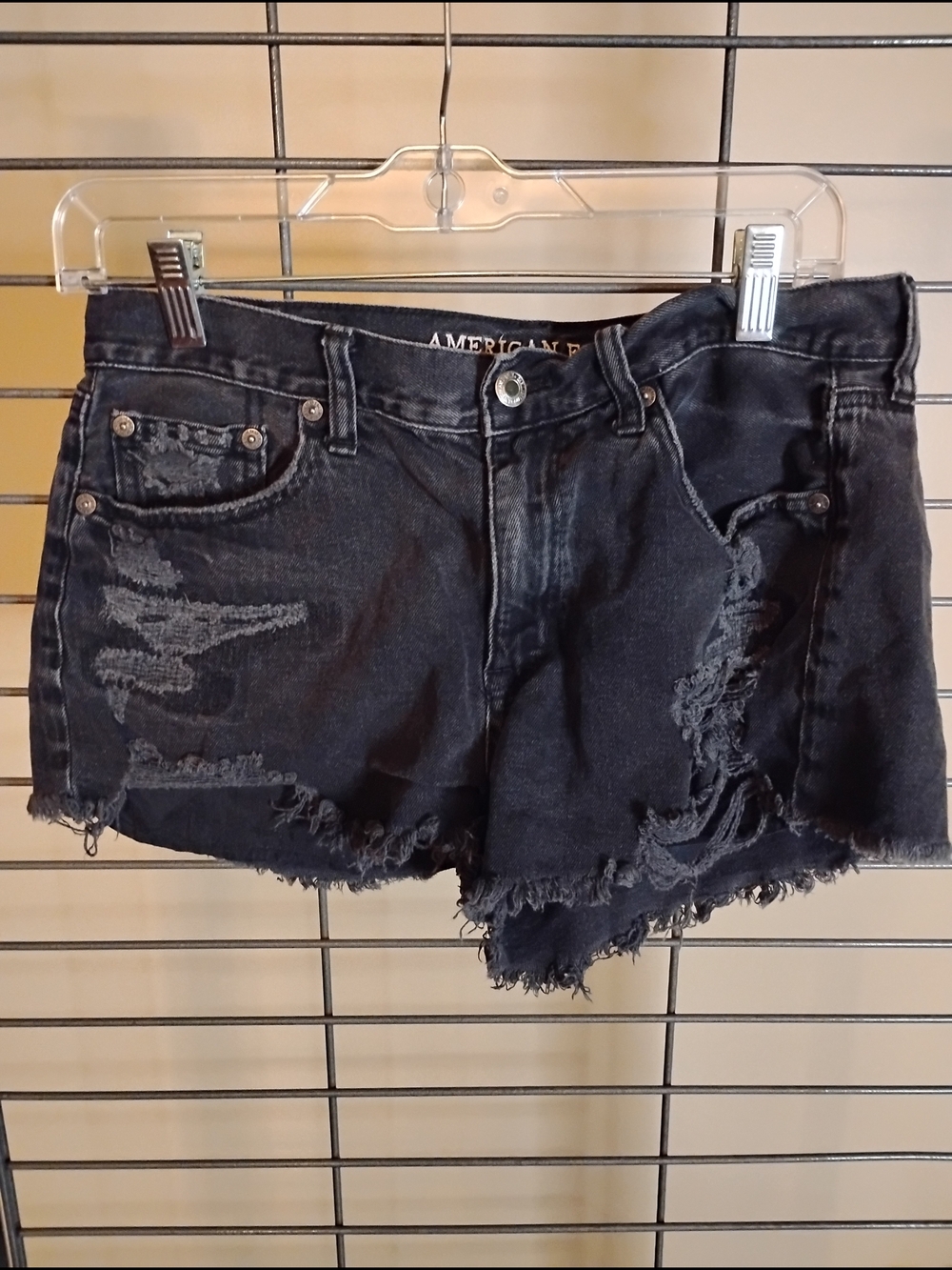 American Eagle Outfitters Black Distressed Cutoff Denim Shorts